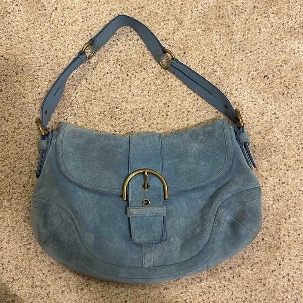 VINTAGE Coach Blue Suede Baguette Shoulder Bag